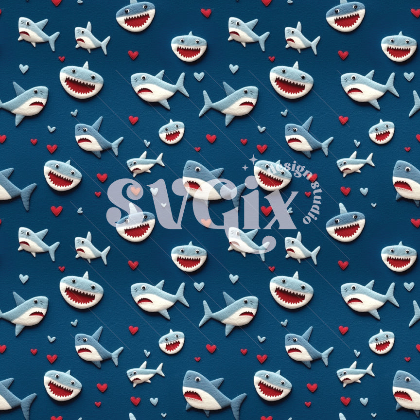 Valentines Sharks Seamless Pattern