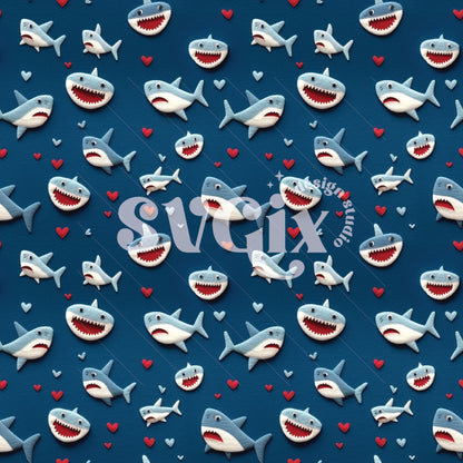 Valentines Sharks Seamless Pattern