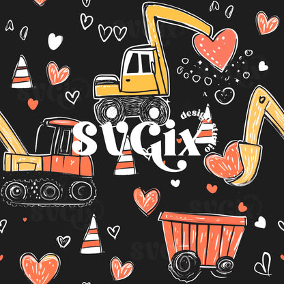 Vday Construction Machines Seamless Pattern