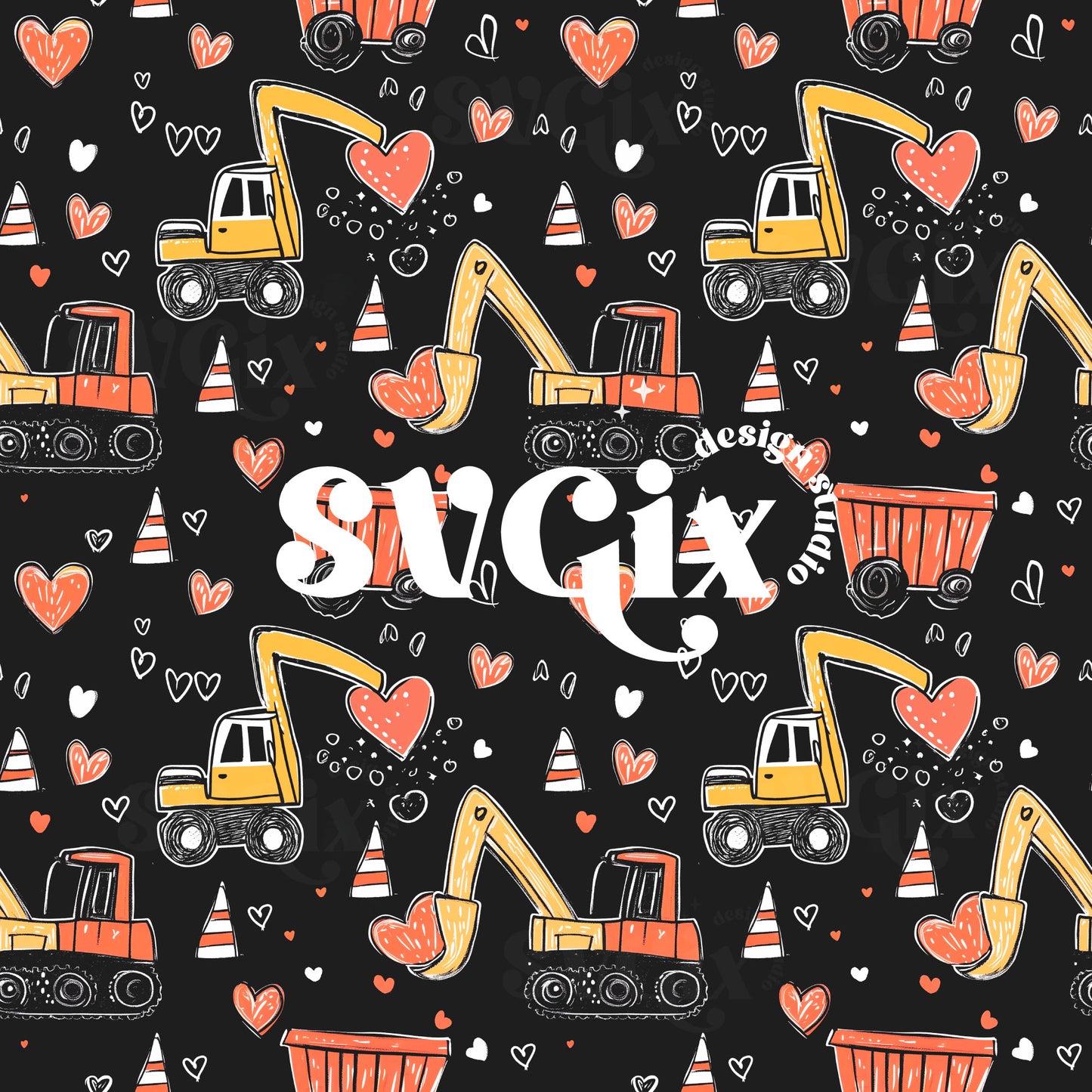 Vday Construction Machines Seamless Pattern