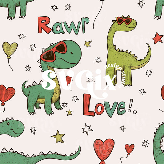 Vday Dinos Seamless Pattern