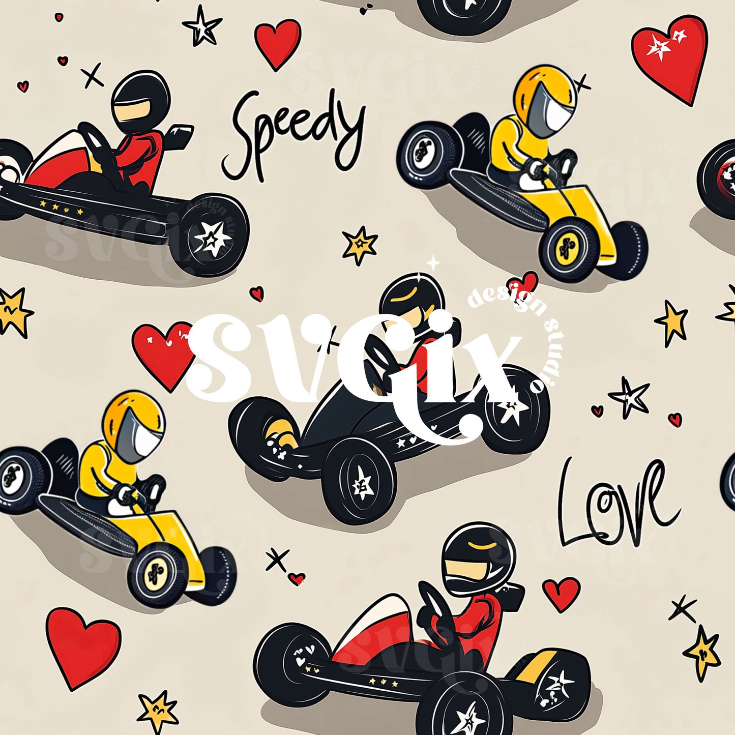 Vday Go-karts Seamless Pattern