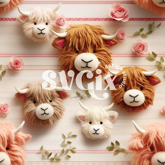 Vday Highland Cows Seamless Pattern