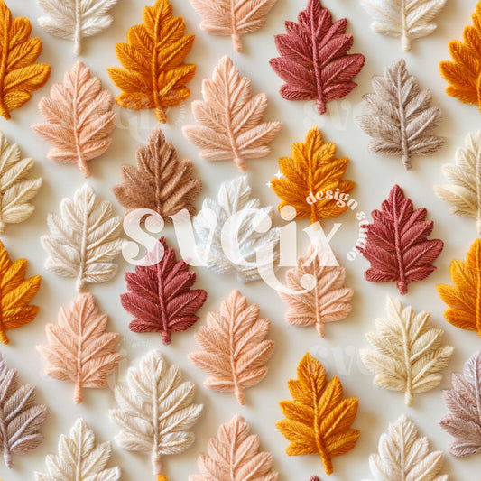 Warm and Cozy - Embroidered Fall Leaves Seamless Pattern