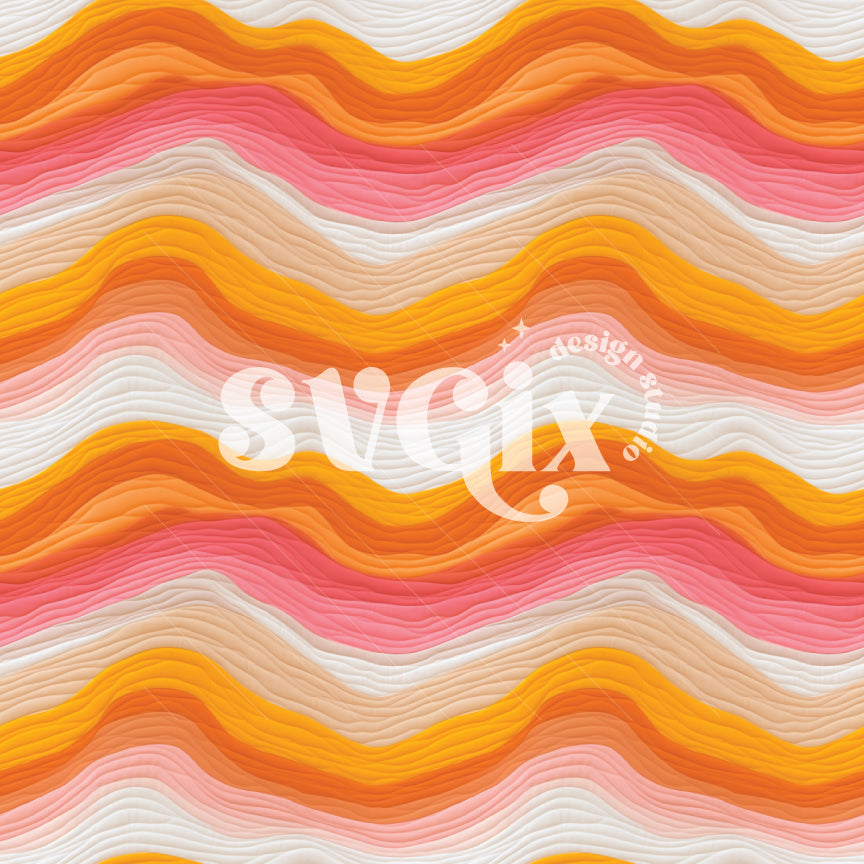 Wavy Retro Groovy Pink Orange Quilt Seamless Pattern