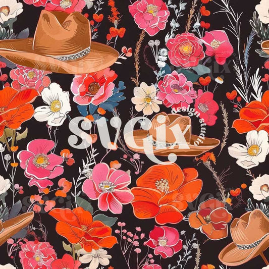 Western Inspired Floral Seamless Pattern
