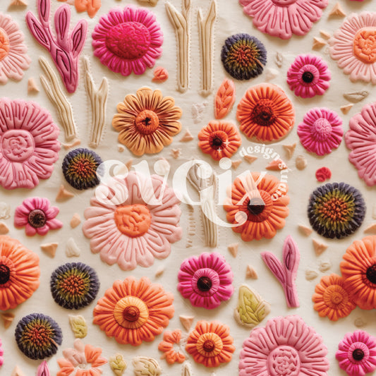 Western Inspired Pink Orange Quilt Floral Seamless Pattern