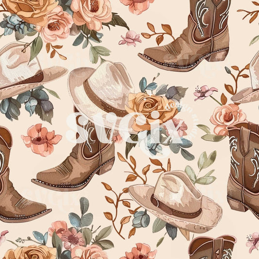 Western Vintage Boots Floral Seamless Pattern