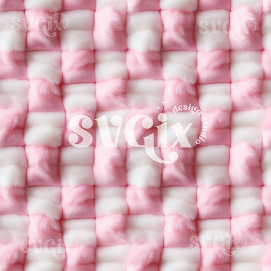 Pink White Gingham Felt Seamless Pattern