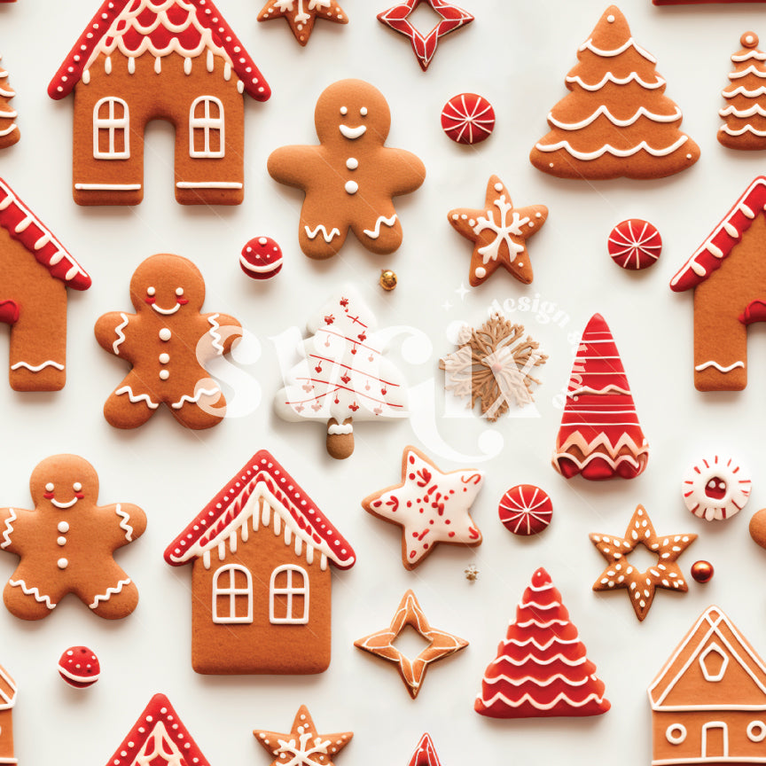 White and Red Gingerbread Seamless Pattern by SVGix