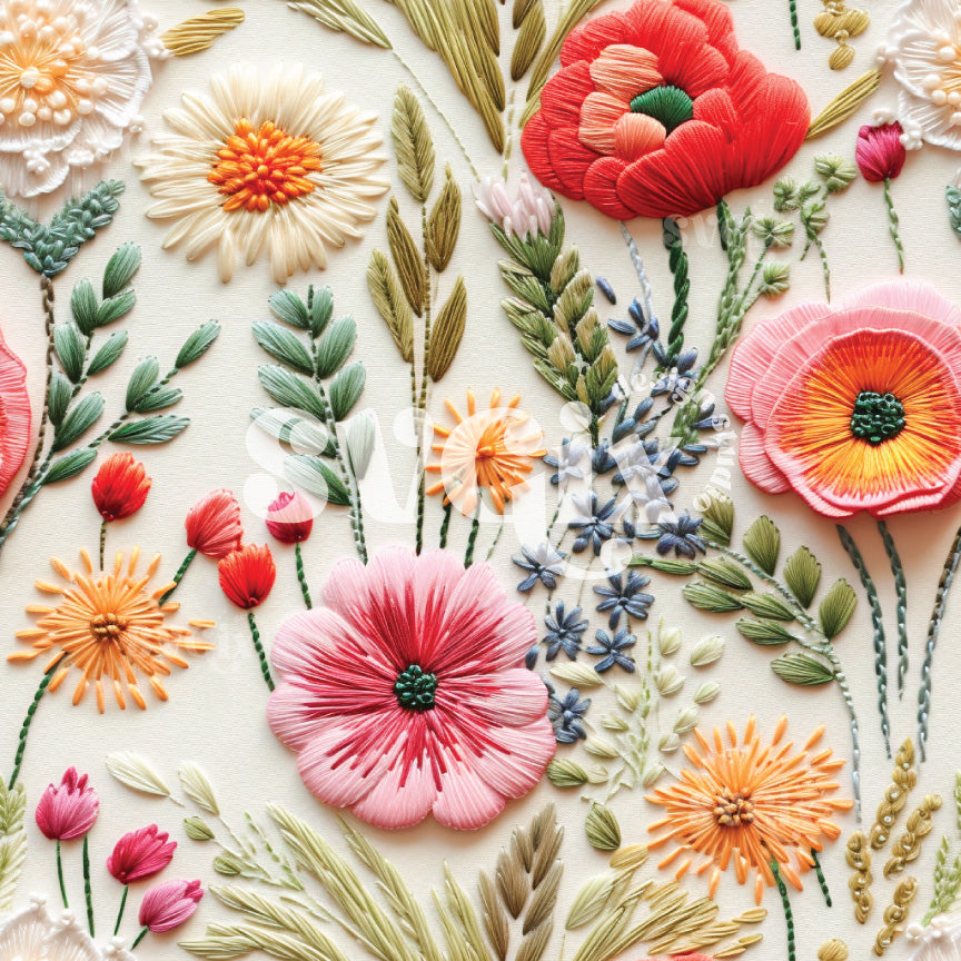 Wildflowers Embroidery Repeating Pattern