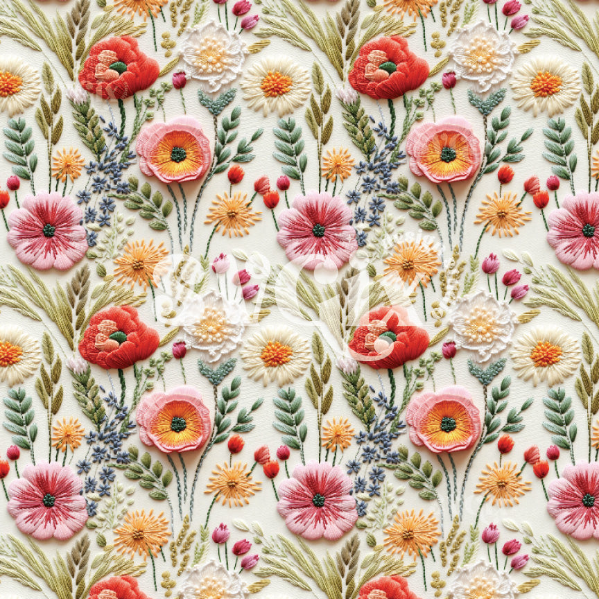 Wildflowers Embroidery Repeating Pattern