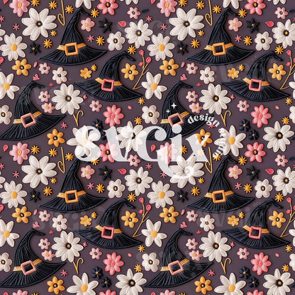 Witch Hats Floral Seamless Pattern