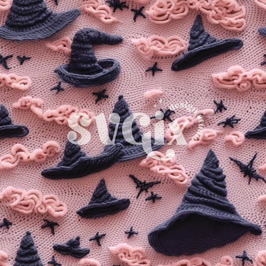 Witches Hats Embroidery Knit Seamless Pattern