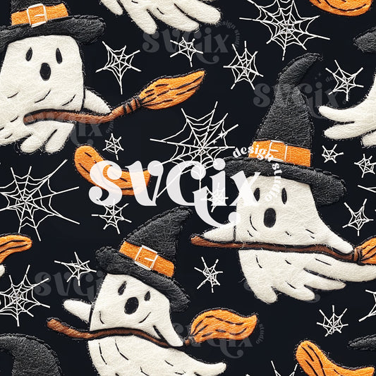 Witchy Ghosts Seamless Pattern
