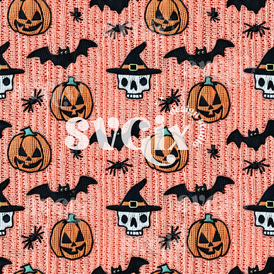 Witchy Skull Halloween Knit Seamless Pattern