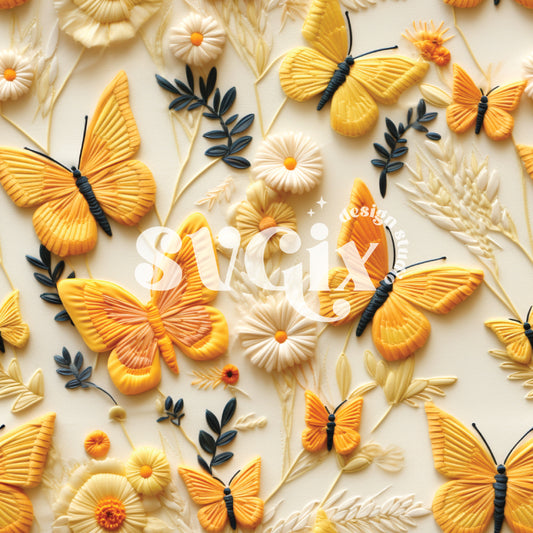 Yellow Butterflies Seamless Pattern