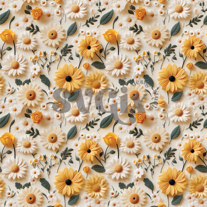 Yellow Daisies Seamless Pattern by SVGix