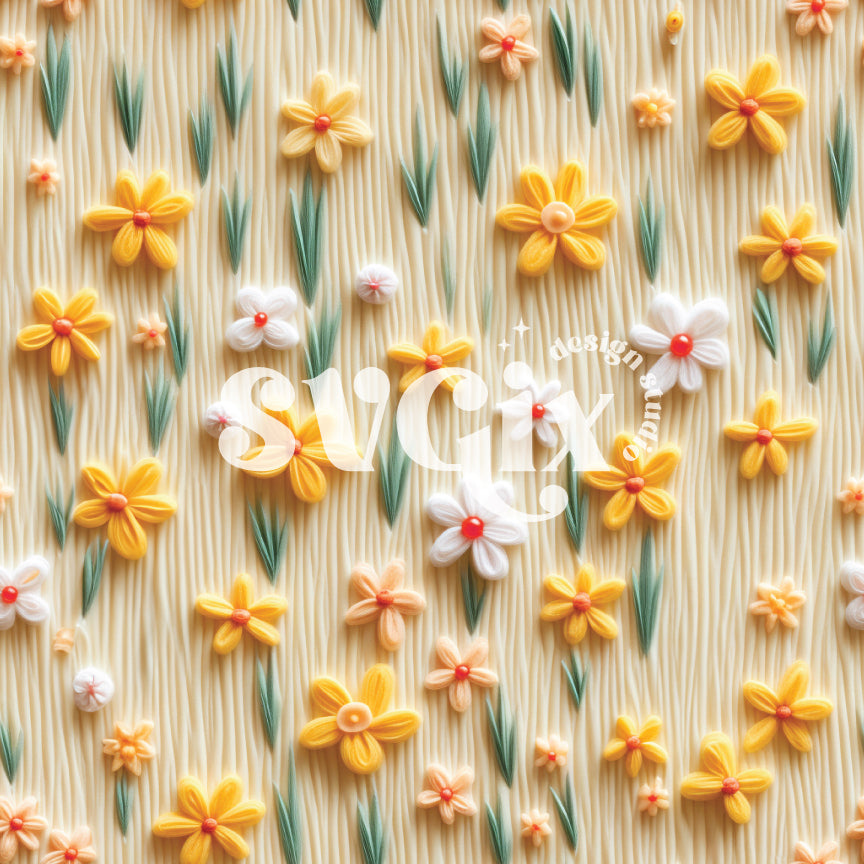 Yellow Easter Floral Seamless Pattern