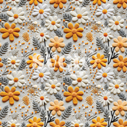 Yellow Sandstone Felt Flowers Embroidery Seamless Pattern