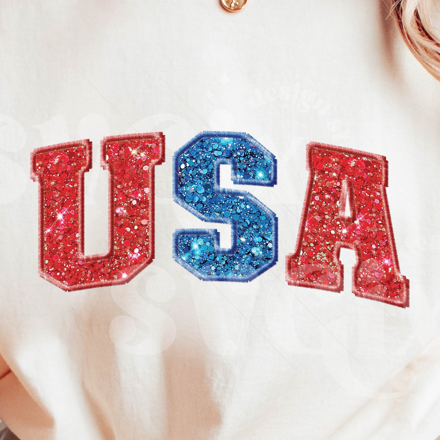 USA Faux Glitter Embroidery PNG