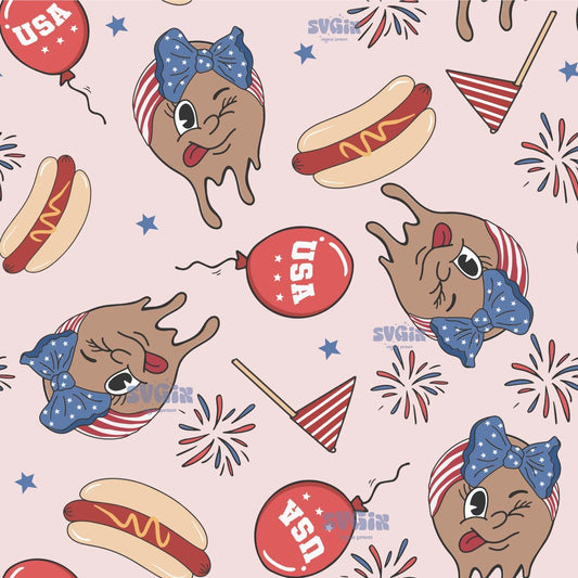 4th July Girl Seamless Pattern - SVGix