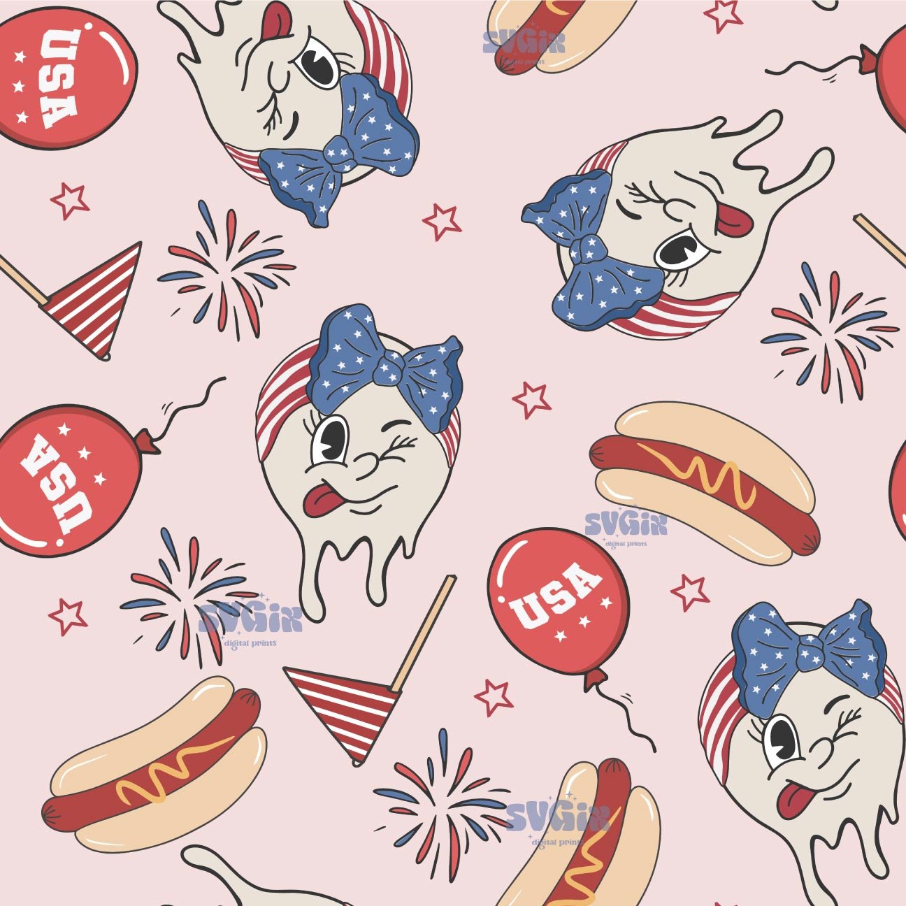 4th July Girl Seamless Pattern - SVGix