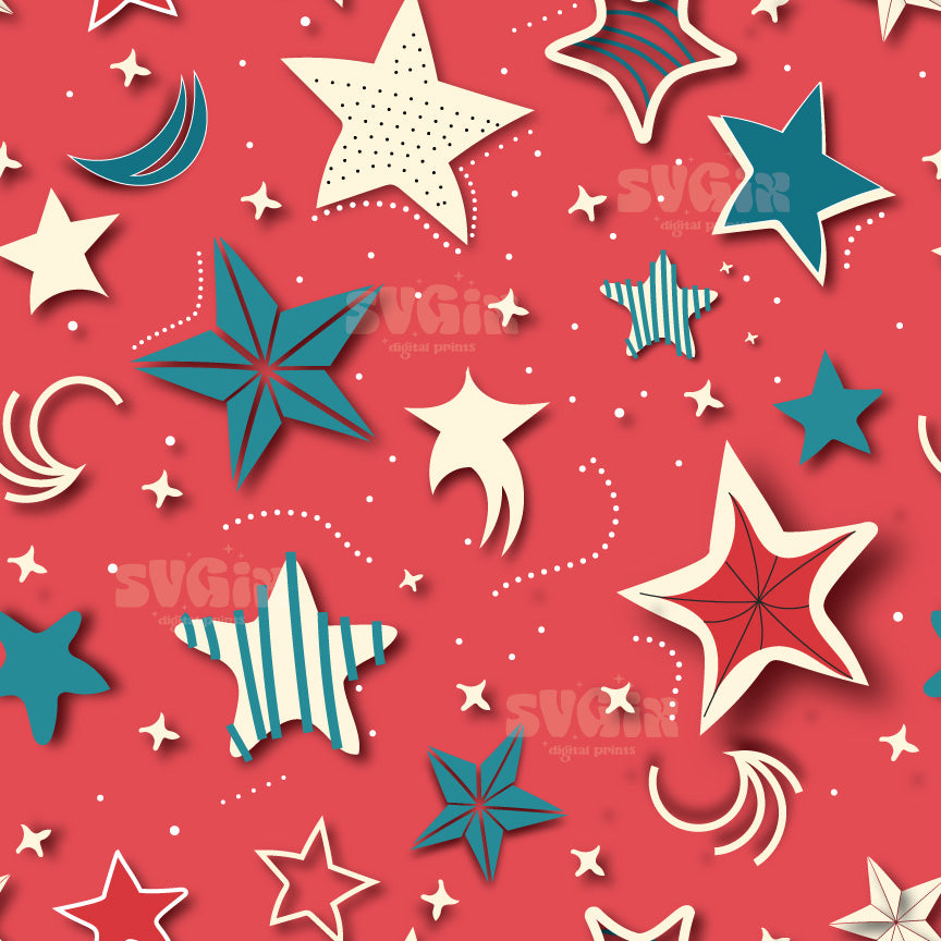 4th July Stars Red Seamless Pattern