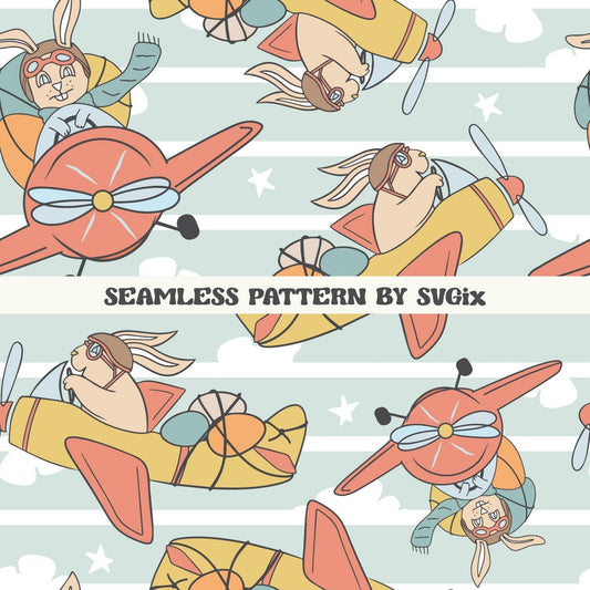 Easter Bunny Airplane Boy Seamless Pattern - SVGix