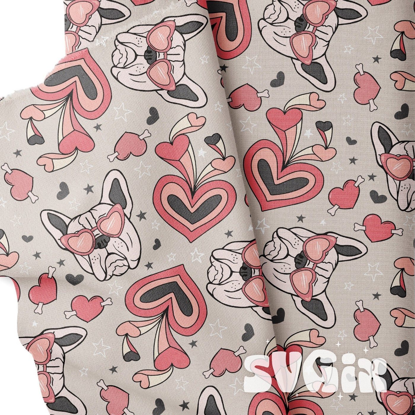 ❀ French Bulldog Valentines Seamless Pattern - SVGix