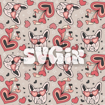 ❀ French Bulldog Valentines Seamless Pattern - SVGix