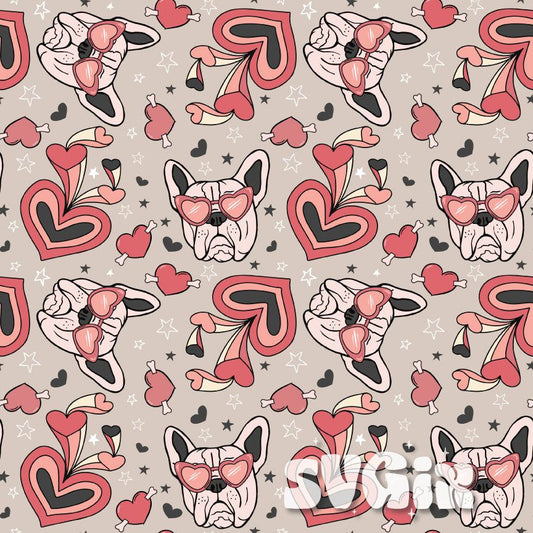 ❀ French Bulldog Valentines Seamless Pattern - SVGix