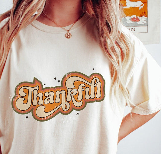 ❀ Thankful fall thanksgiving Retro Distressed PNG - SVGix